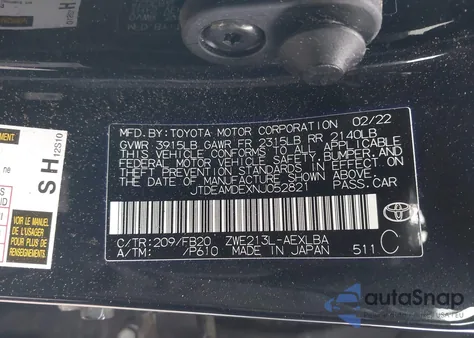 2022 Toyota Corolla Hybrid Le из США, поврежденный, VIN JTDEAMDEXNJ052821